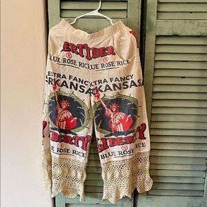 Liberty Blue Rose Rice Pants with Crochet Hem. Size M Brand NEW